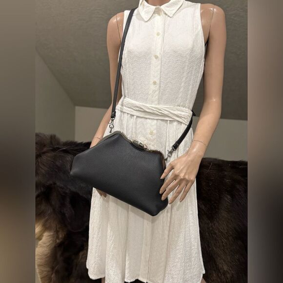 Black Togo Cowhide Leather Handmade Custom Metal Frame Handbag & 2 Strap Styles - Picture 10 of 16